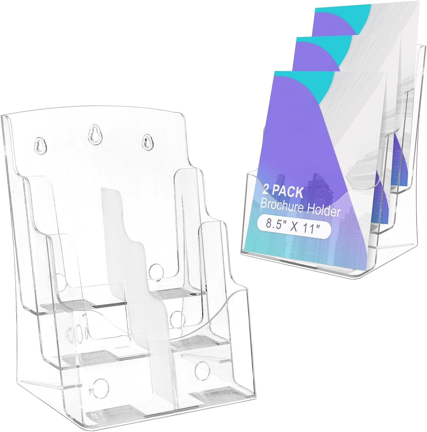 2 Pack 3 Tier Brochure Holder for 8.5 x 11 and 4 x 9 Flyers