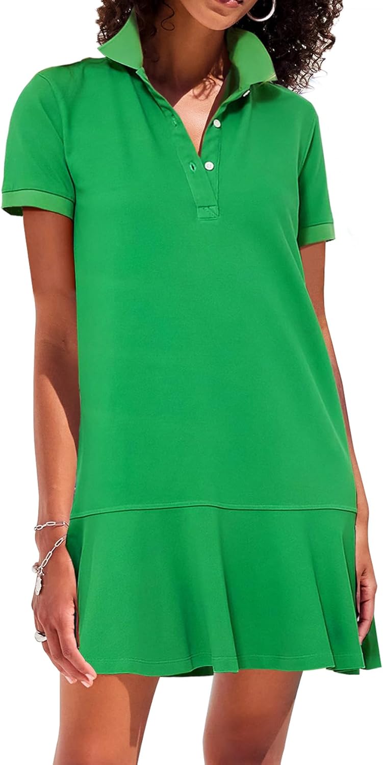 Women's Polo Dress Short Sleeve Ruffle Hem for Summer Fun
