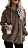 Yanekop Womens Oversized Quarter Zip Sherpa Pullover - Cozy Fleece 95%