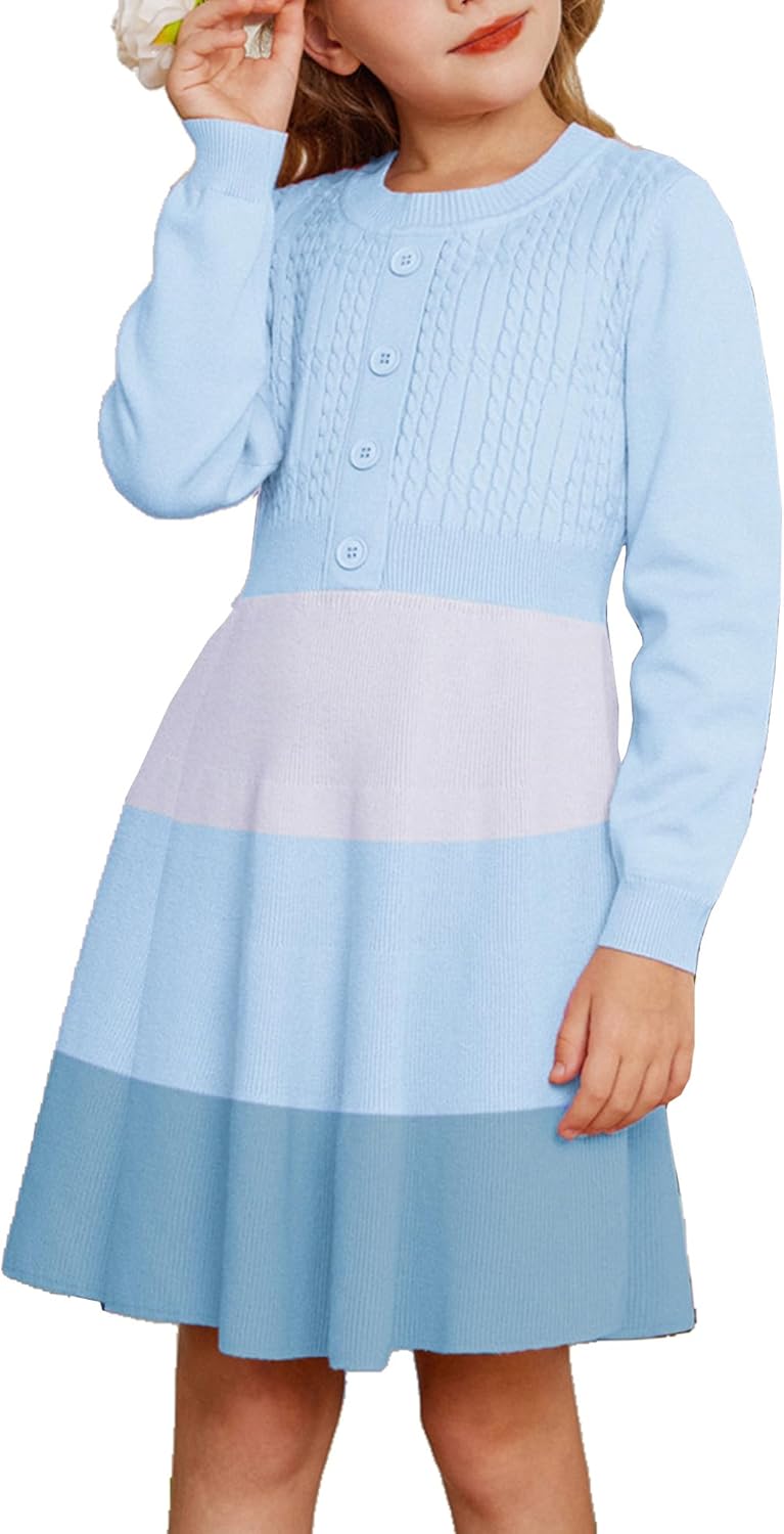 GRACE KARIN Girl Dress Long Sleeve Sweater Ruffle Button Front