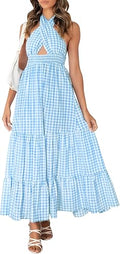 Breezy ZESICA Summer Maxi Dress with Crossover Halter Neck Style