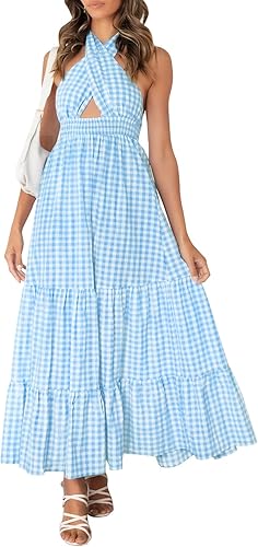 ZESICA Women's Summer Crossover Halter Neck Maxi Dress Review