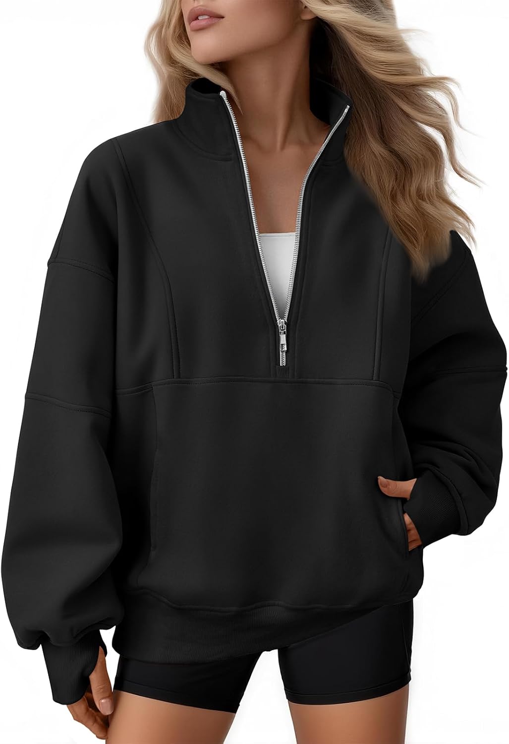 AUTOMET Womens Quarter Zip Oversized Sweatshirts for Comfort