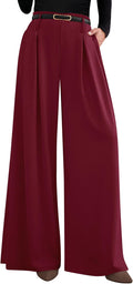 Wide Leg Palazzo Pants for Women - Flowy High Waist Work Trousers