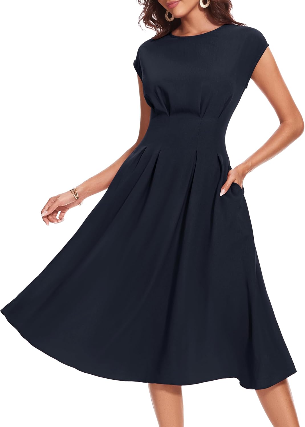 1940s Vintage Swing Dress with Pockets for Timeless Elegance