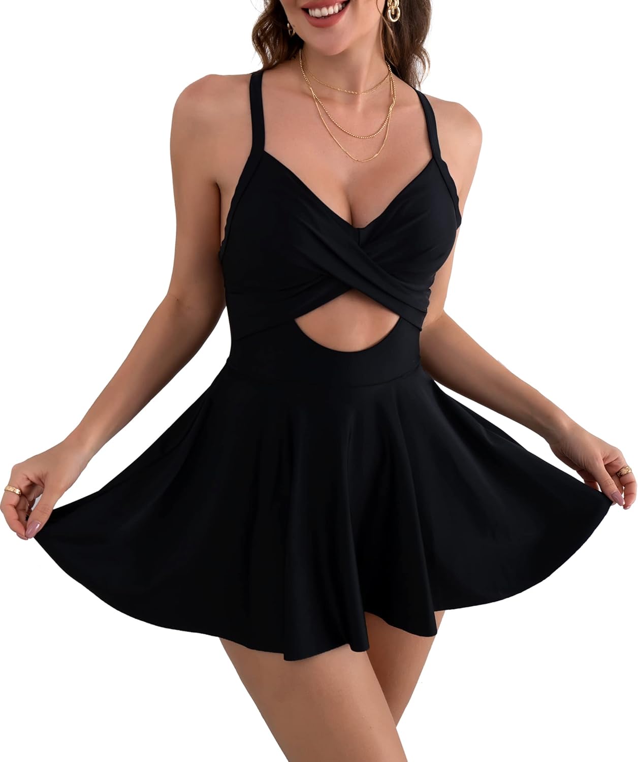 B2prity Women Cutout One Piece Skirt Swimsuit for Tummy Control