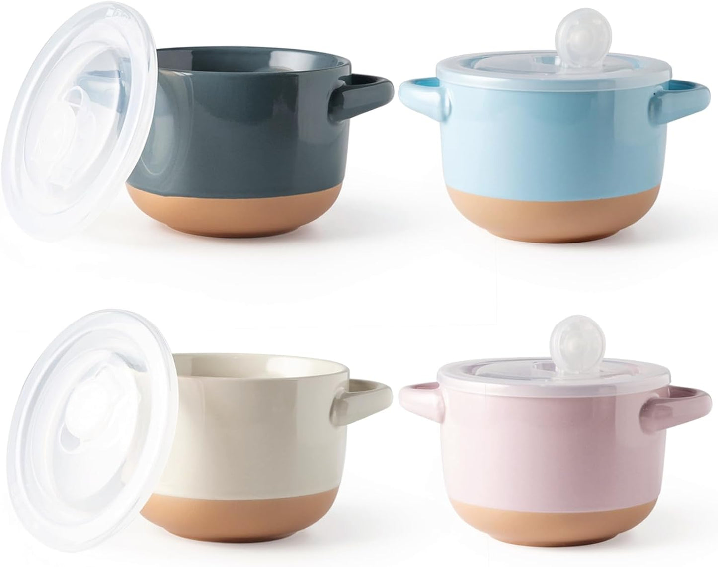 4-Piece AmorArc Soup Bowls Set - Large Handles, Lids, Multicolor