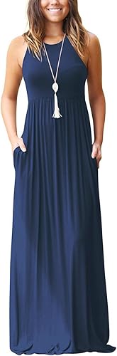 GRECERELLE Women's Sleeveless Racerback Maxi Dress with Pockets