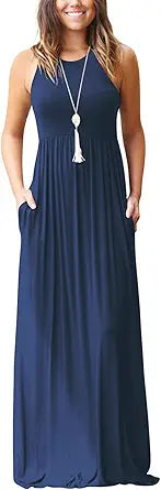 GRECERELLE Women's Sleeveless Racerback Maxi Dress with Pockets