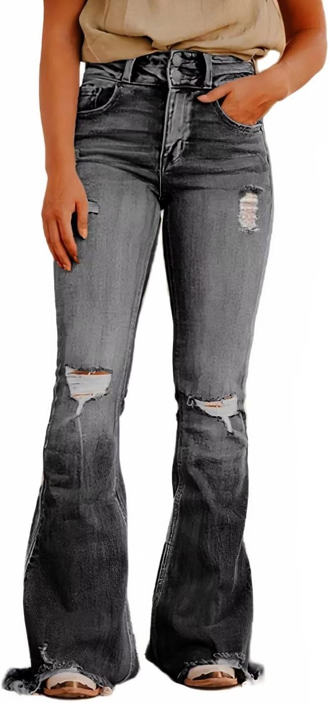 Flamingals Flare Bell Bottom Jeans for Women with Raw Hem Style