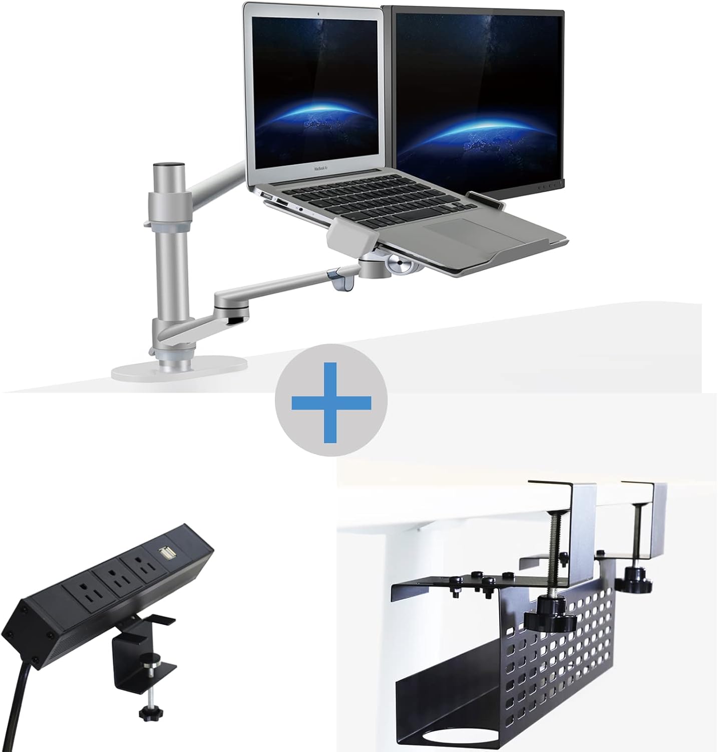 AEONS Premium Monitor Laptop Mount & Cable Management Tray