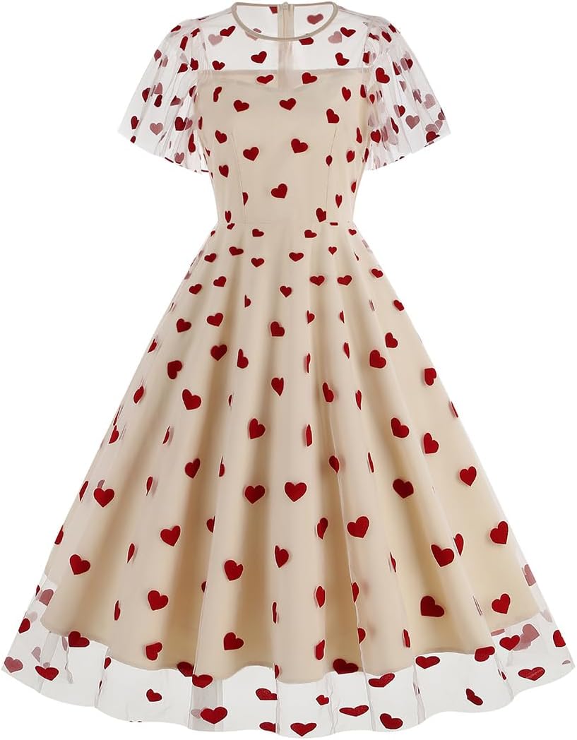Heart Print Retro Swing Dress