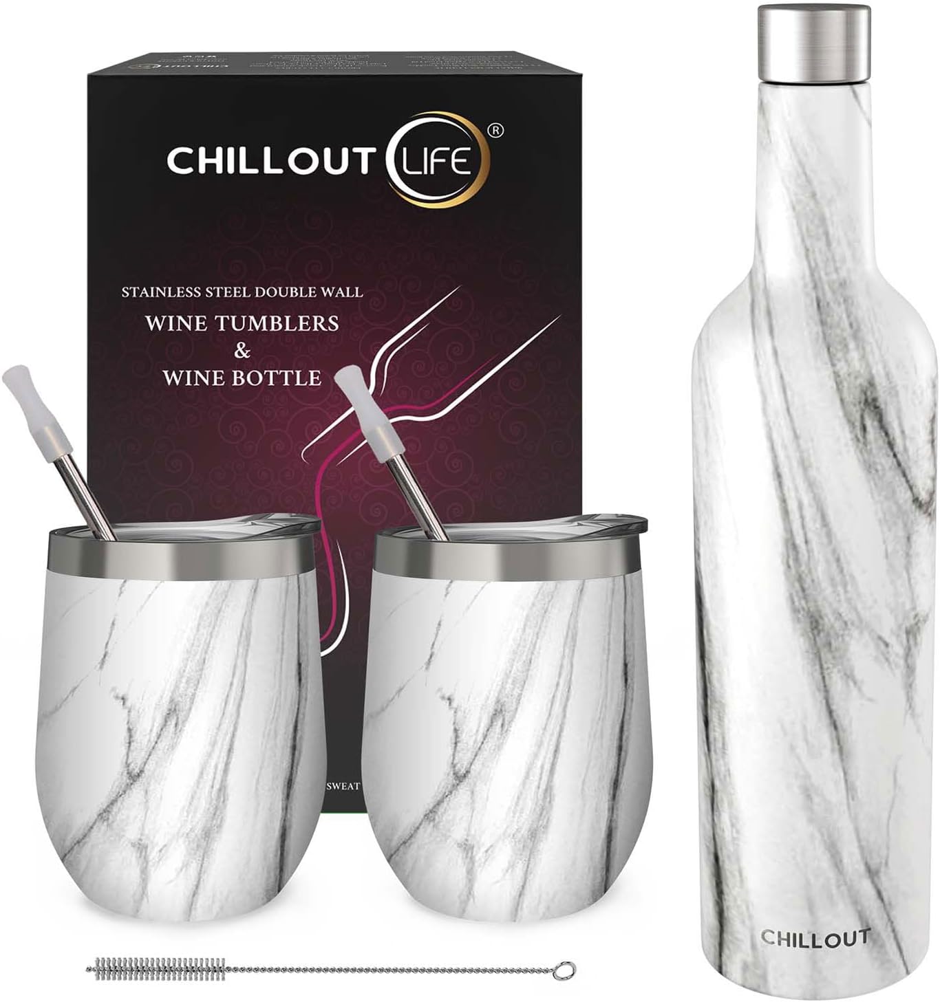 Stainless Steel Wine Tumblers and Insulated Bottle Set - 12 oz