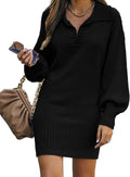 Women V Neck Knit Mini Sweater Dress - Casual Fall Essential