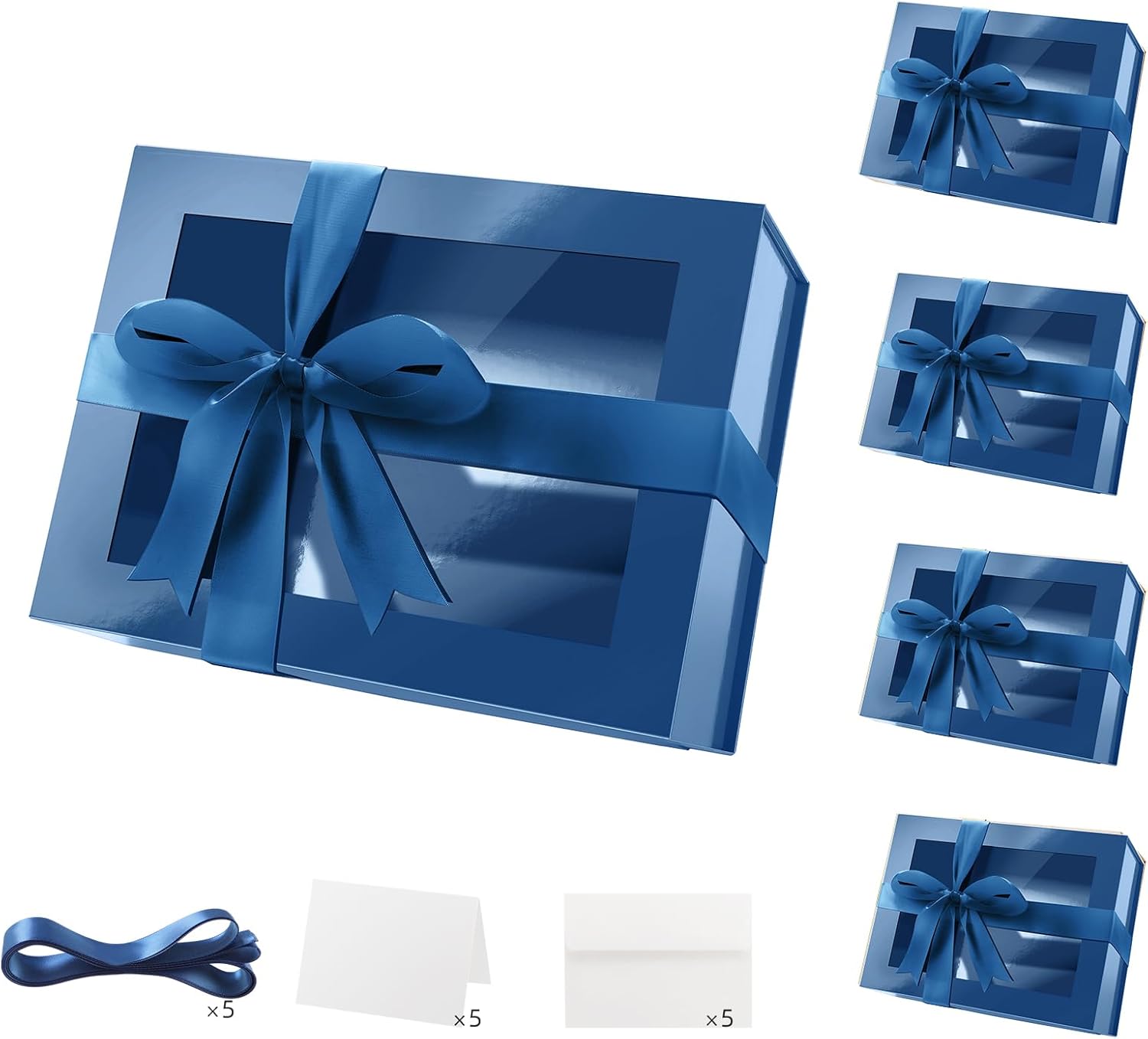 5 Blue Gift Boxes with Windows for Presents and Groomsmen Proposals