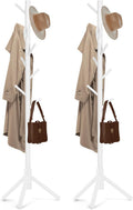 Solid Wooden Coat Rack Freestanding with 8 Hooks - Adjustable Height