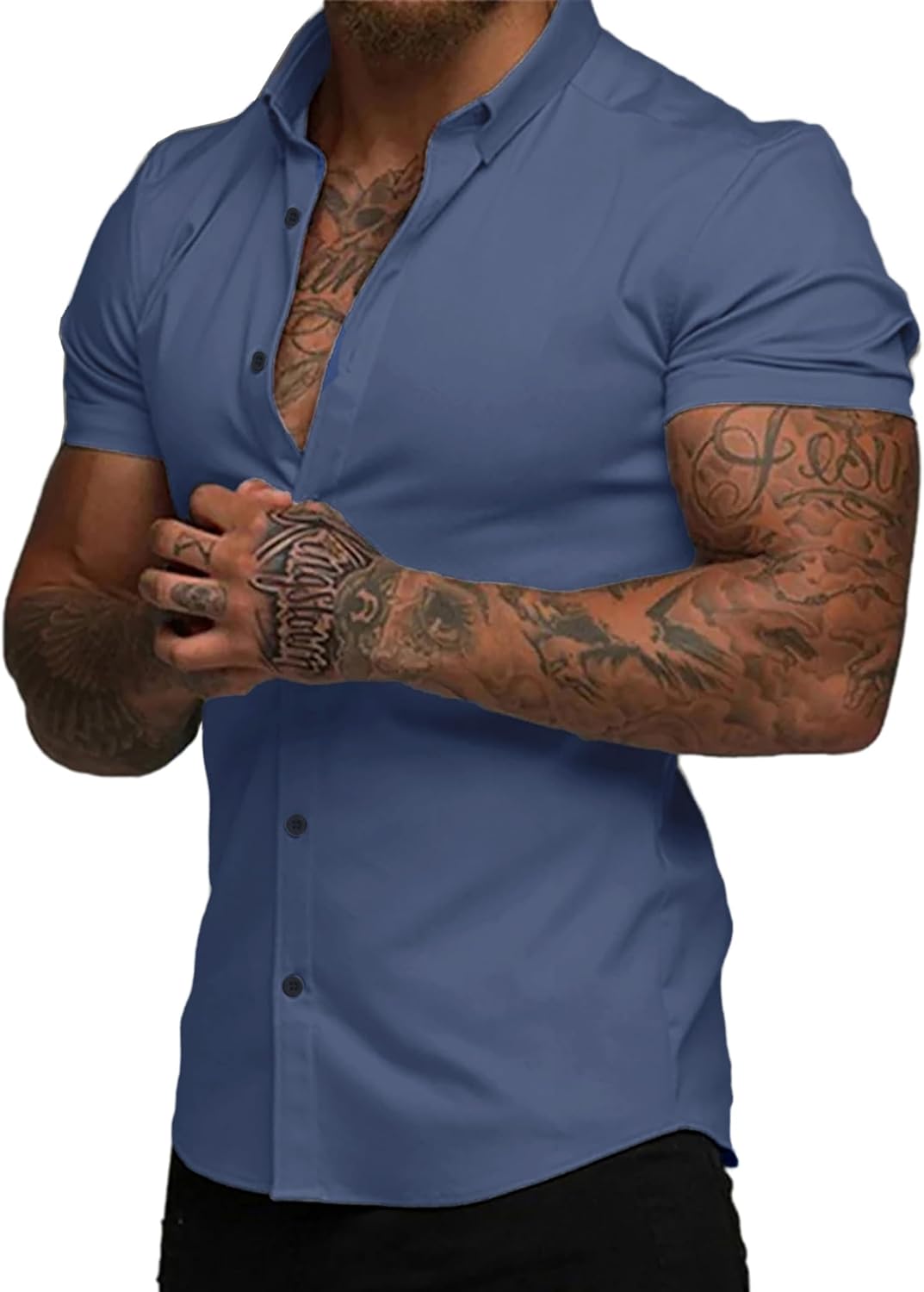 JMIERR Men's Muscle Fit Dress Shirts for Summer Casual Wear