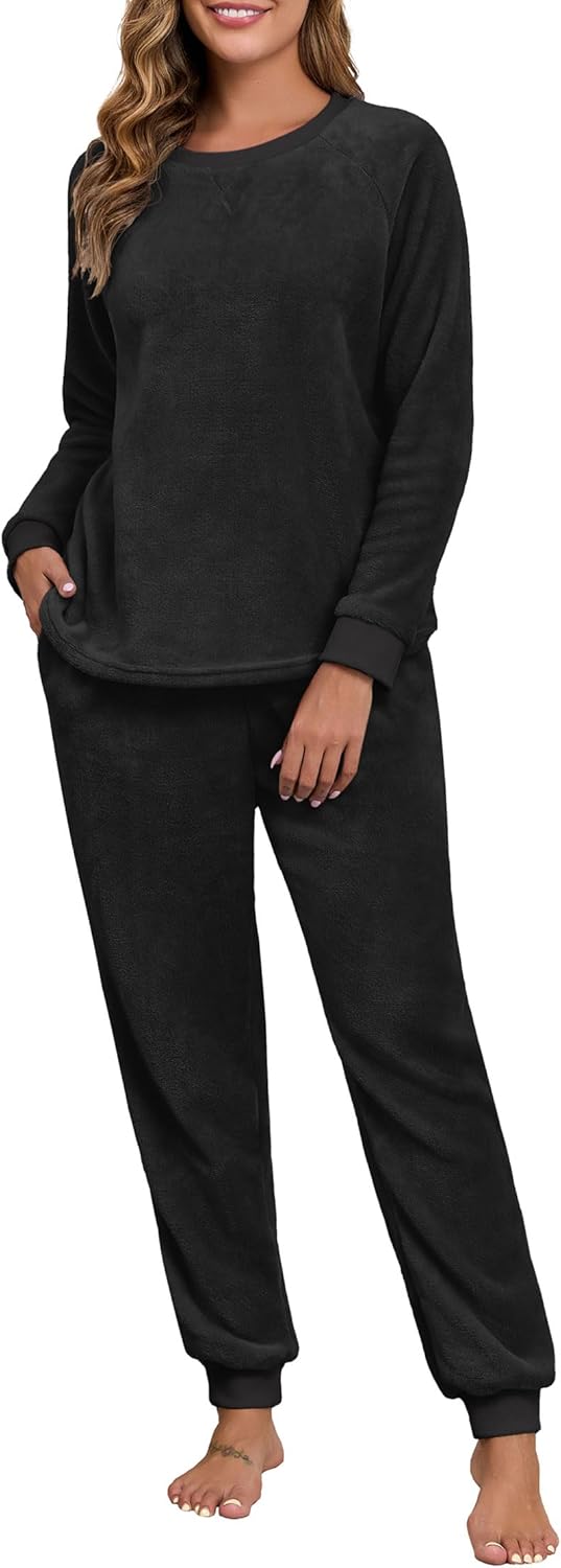 PrinStory Fluffy Pajamas for Women Soft Fleece Warm Set