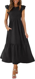 Casual Maxi Dress with Pockets and Ruffle Sleeves - Flattering
