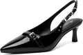 Slingback Kitten Heels for Women Pointed Closed Toe - Black
