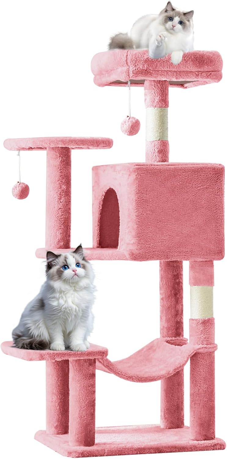 44 Inch Cat Tree Tower with Condo and Hammock for Indoor Cats