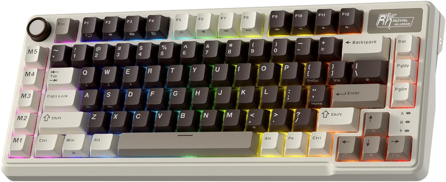 RK L75 Gasket Mount Mechanical Keyboard with Macro Keys & Knob