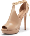 Womens Peep Toe Platform Heels Strappy Lace Up Tie Stilettos - Sexy On