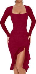 BORIFLORS Women's Alluring Bodycon Midi Dress with Ruching