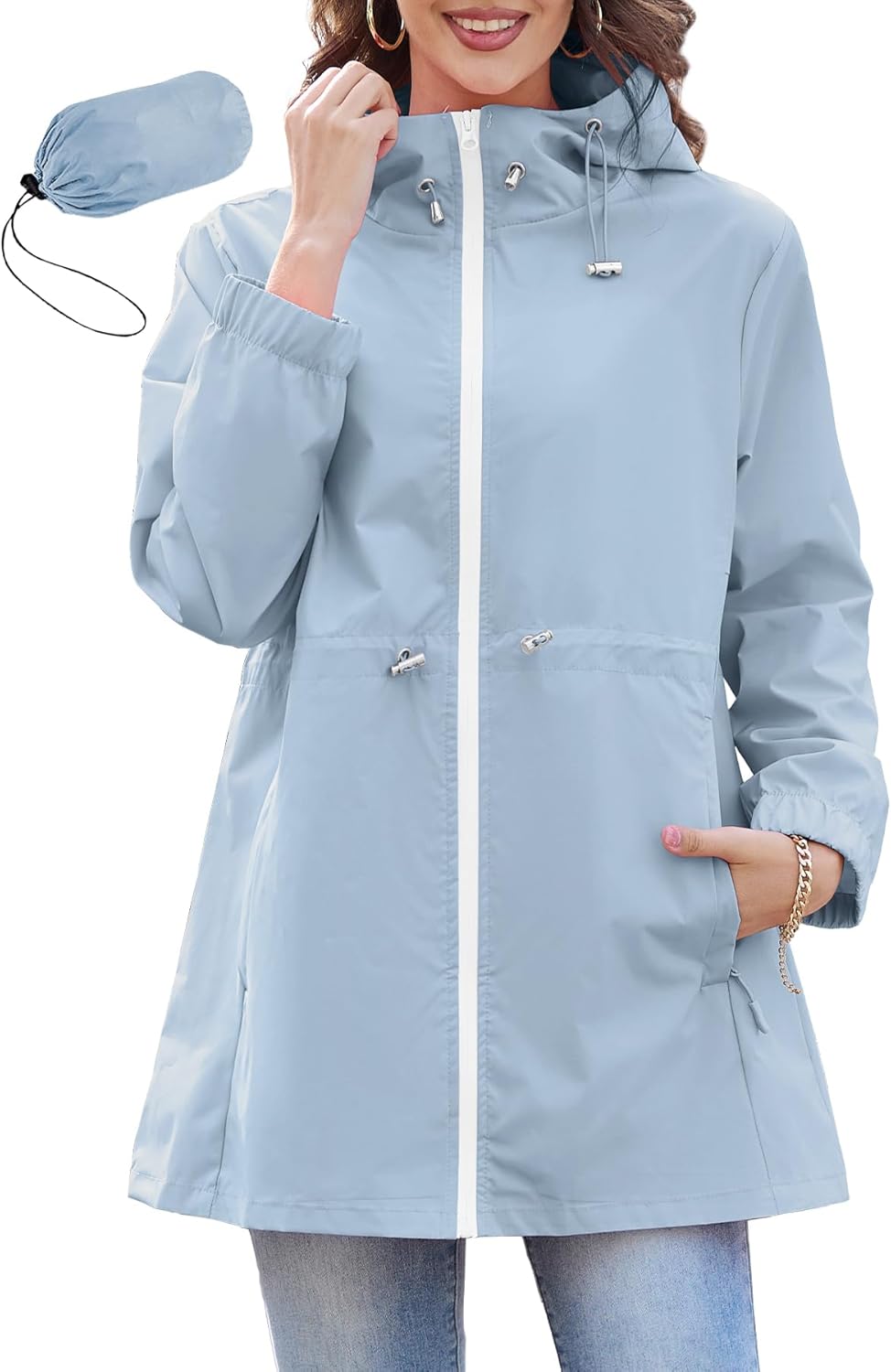 Packable Rain Jacket for Women - Lightweight Waterproof Windbreaker
