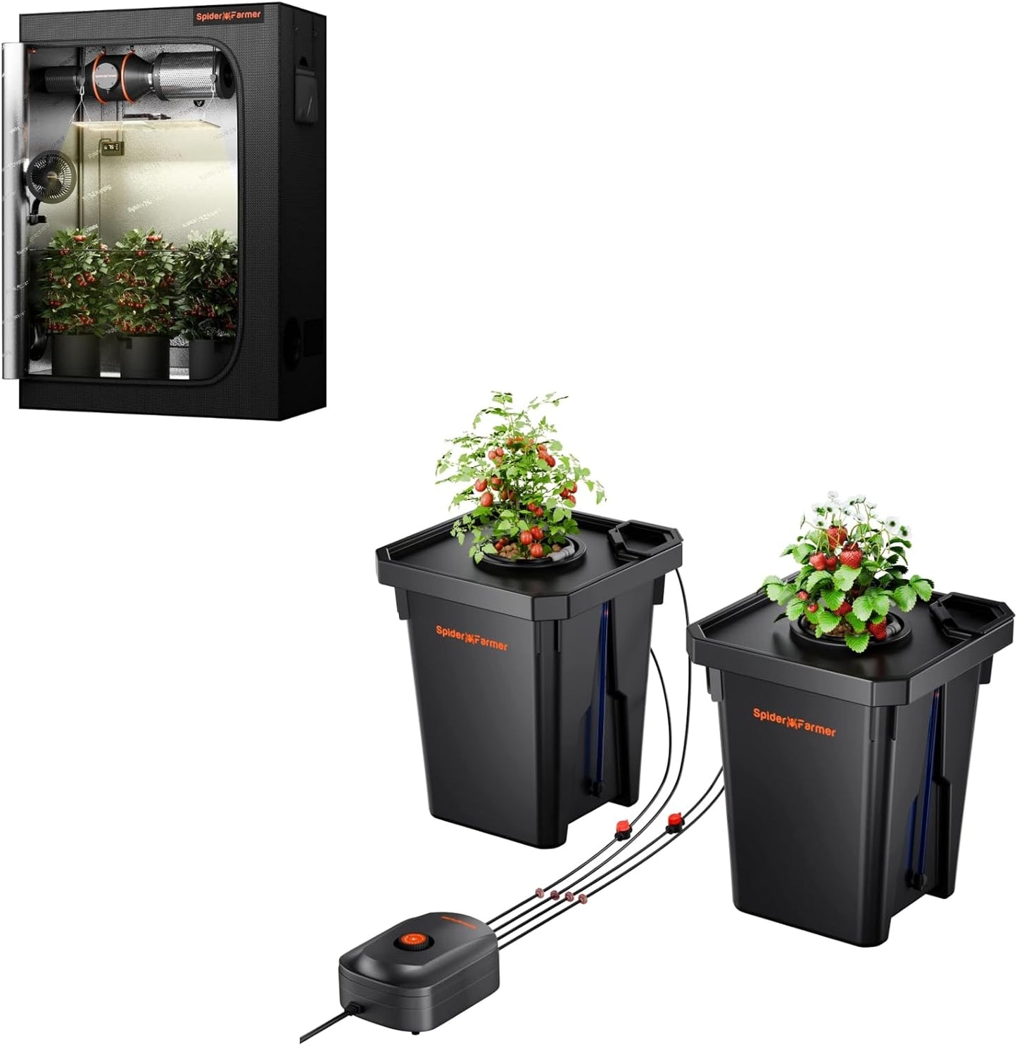 Spider Farmer Hydroponics Grow System: Complete Setup with 2 Buckets & Grow Tent"