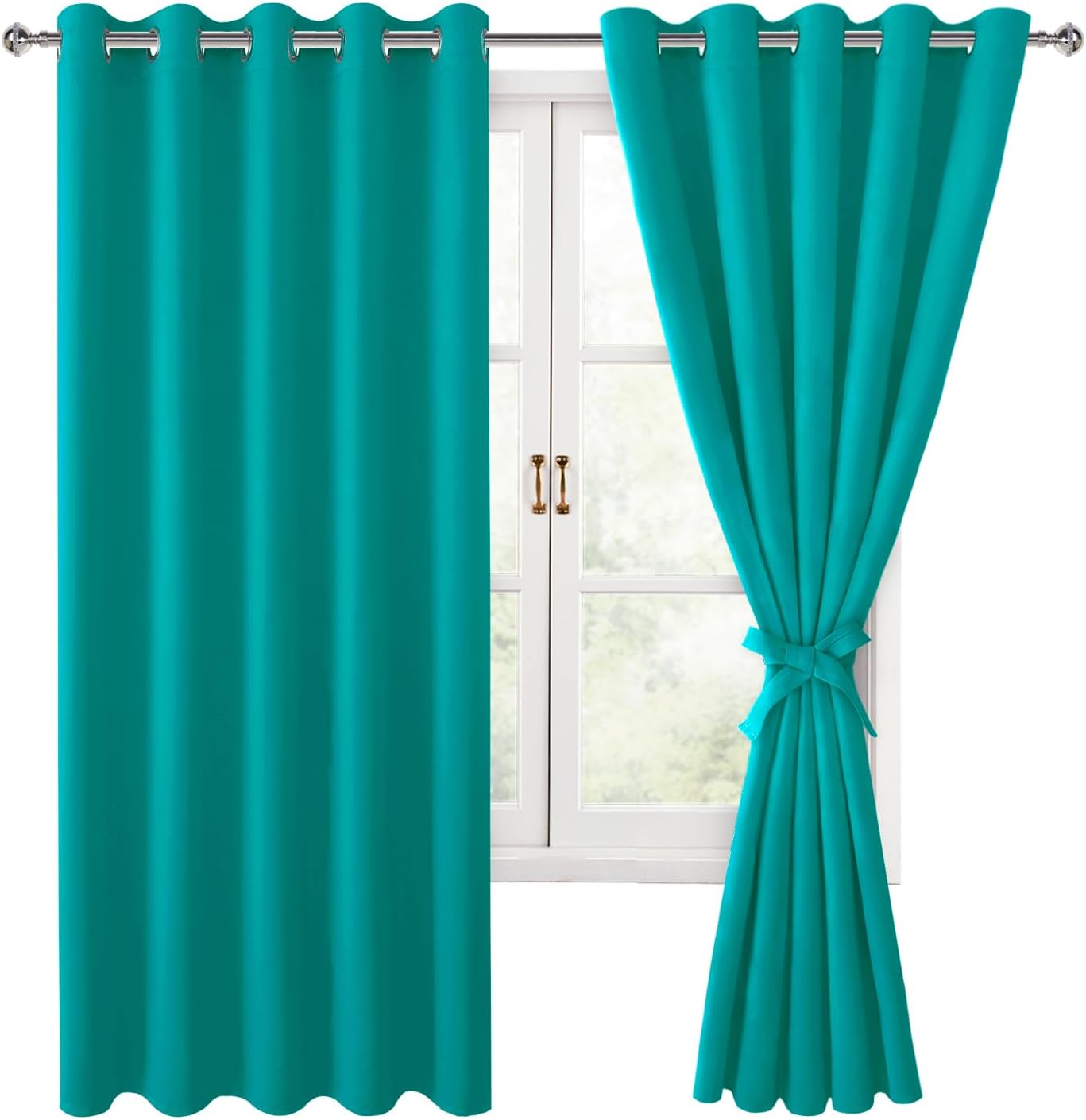 Energy-Saving Peacock Teal Curtains - Set of 2