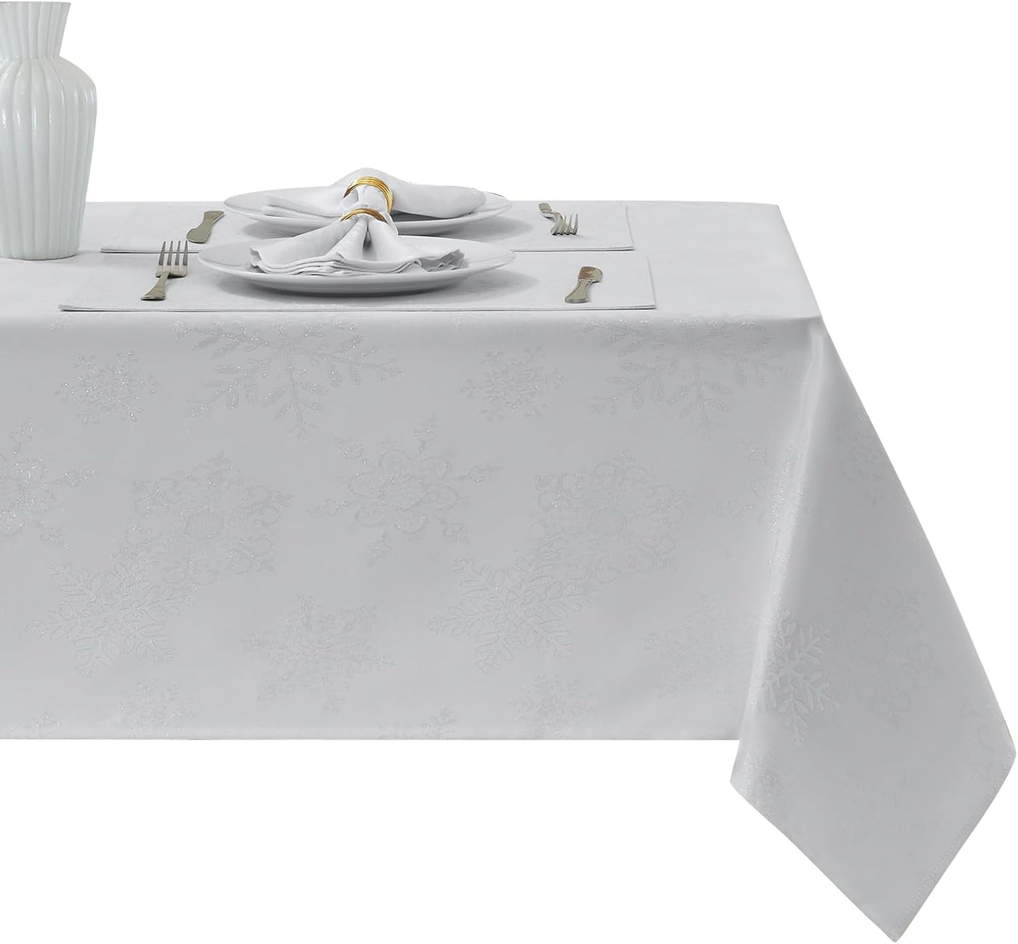 Rectangle Fancy Metallic Sparkling Snowflake Table Cloth for Holidays
