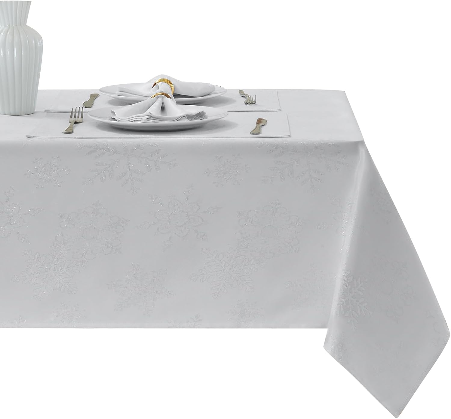 Rectangle Fancy Metallic Sparkling Snowflake Table Cloth for Holidays
