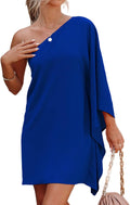 Women's Casual One Shoulder Batwing Sleeve Dress - Flattering Summer