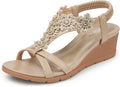Women's Low Wedge Heels Floral Rhinestone Platform Sandals - Dressy