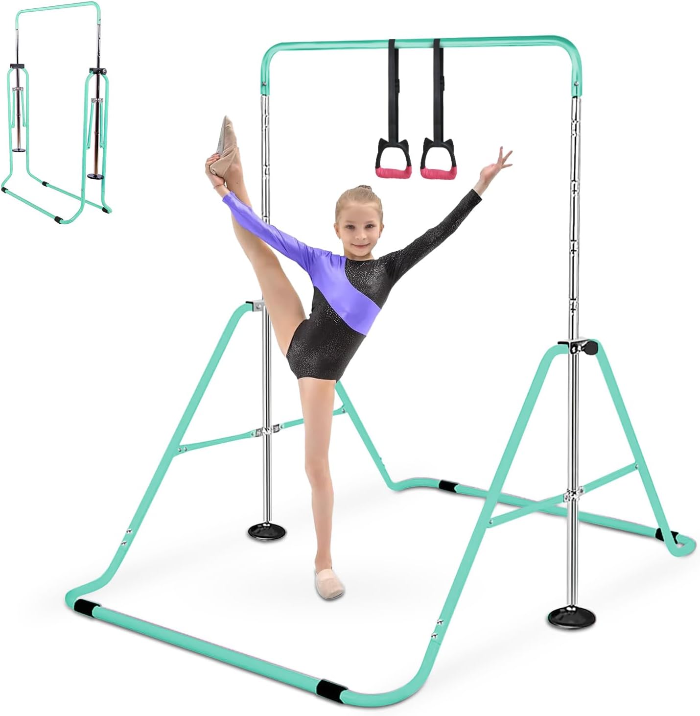 Folding Gymnastics Bar for Kids - Adjustable Height Training Bar