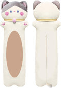 Long Cat Plush Pillow 51.1in Cute White Cat Body Pillow - Cozy Hug