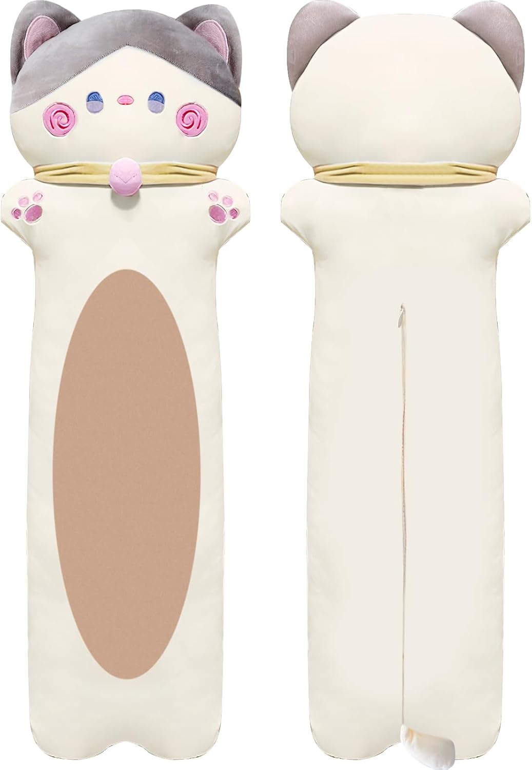 Long Cat Plush Pillow - Cute White Cat Plushie for Kids