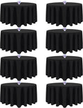 8 Pack Black Round Tablecloths 90 in Round Table Cloth - Value Set
