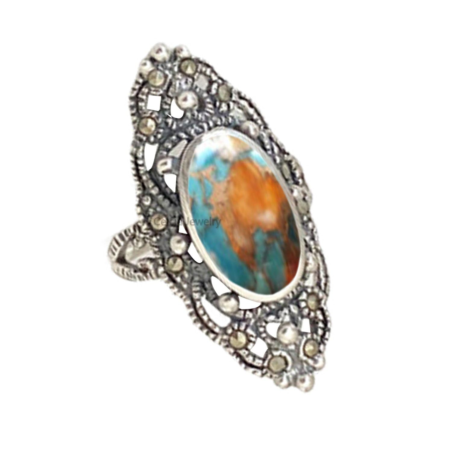 Pure 925 Sterling Silver Turquoise Ring for Women, Size 5