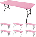 Fitted Tablecloth for 6 ft Rectangle Tables - 6 Pack Pink