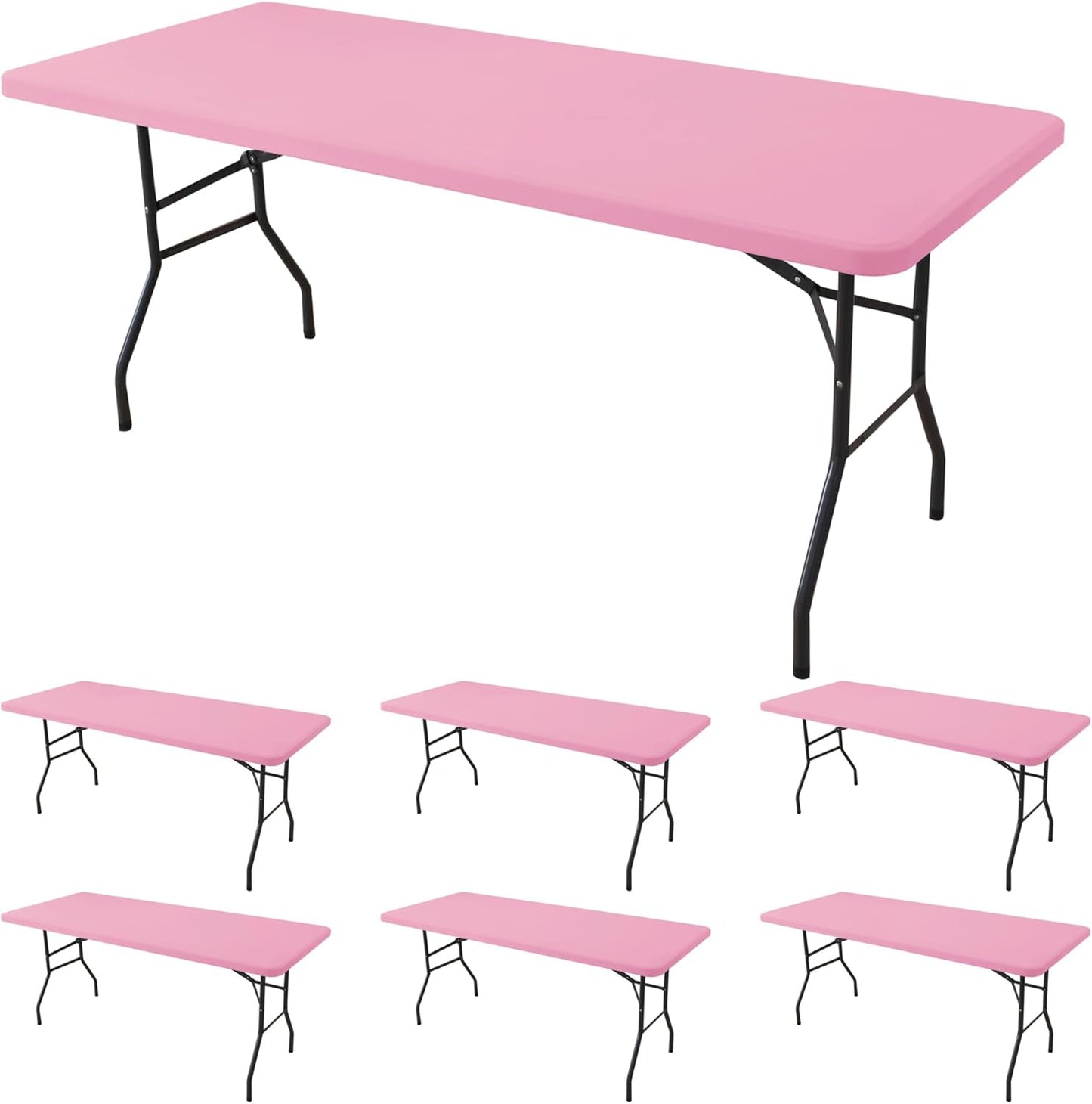 Fitted Tablecloth for 6 Foot Rectangle Tables - 6 Pack Pink