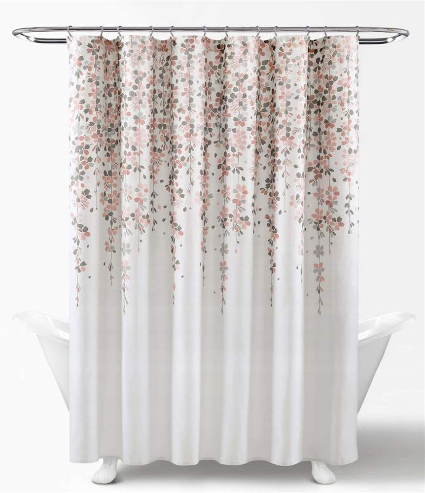 Stunning Flower Shower Curtain, Blush & Gray