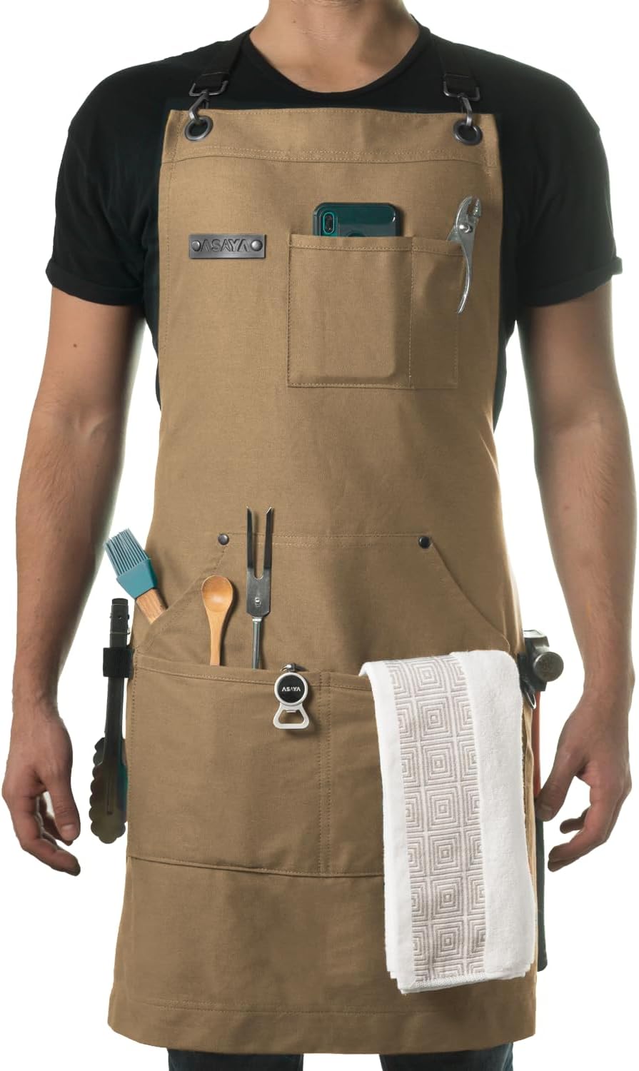 Asaya Chef and BBQ Apron with Bottle Opener and Towel Included