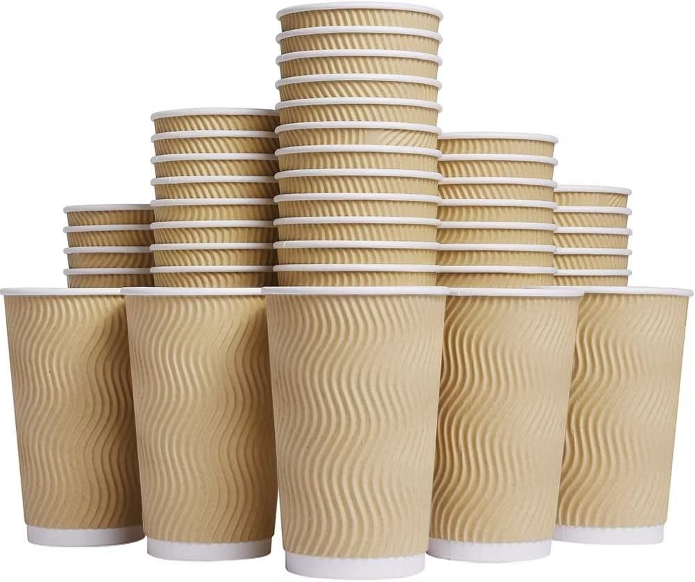 Hot Paper Cups 16 oz Disposable Insulated Ripple Wall Design