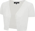 YEMAK Women's Cropped Bolero Cardigan Short Sleeve V-Neck Top