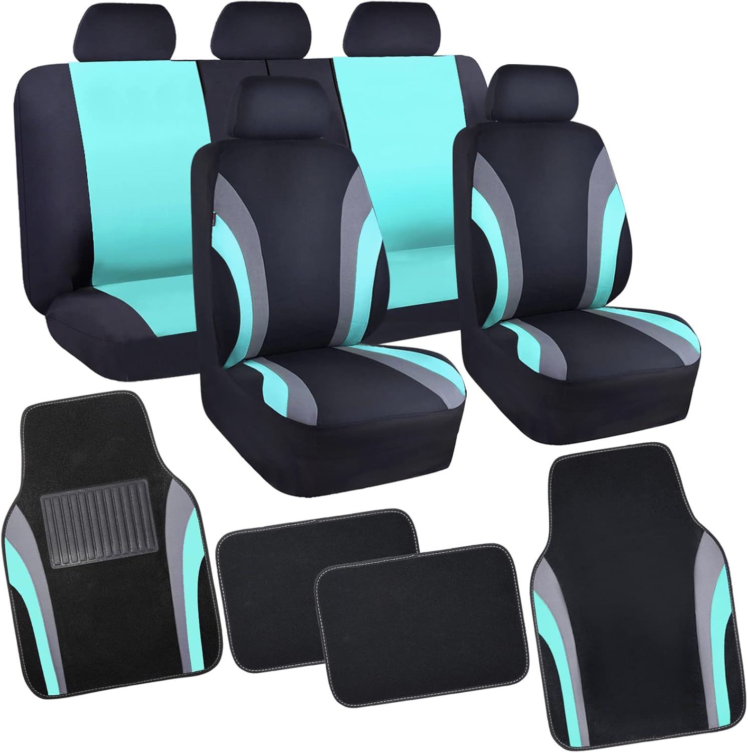 Sporty Car Seat Covers Full Set with Waterproof Floor Mats