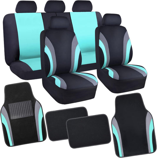 Sporty Car Seat Covers Full Set with Waterproof Floor Mats