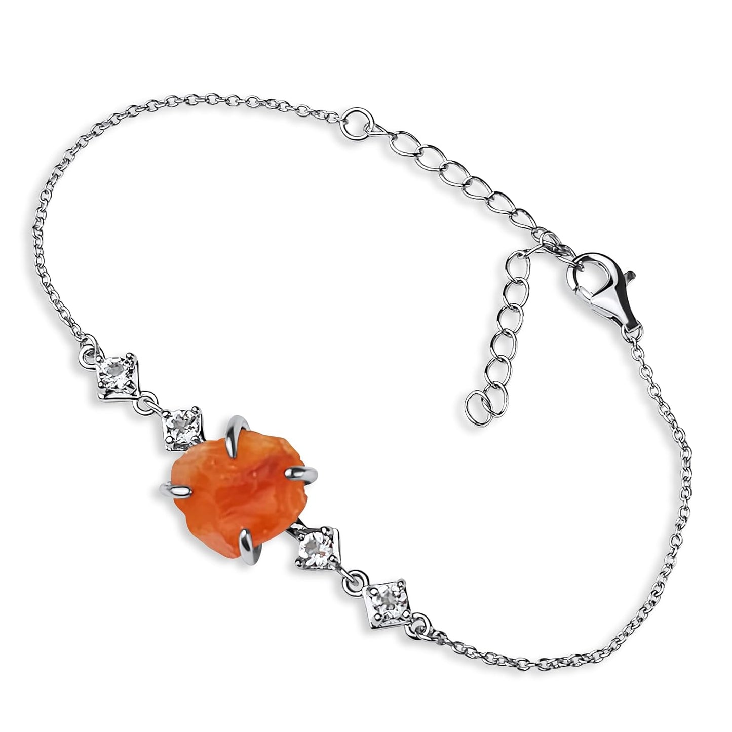 Raw Crystal Chain Bracelet with Genuine Carnelian for Her