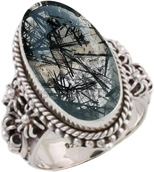 Solid 925 Sterling Silver Ring with Natural Blue Copper Turquoise